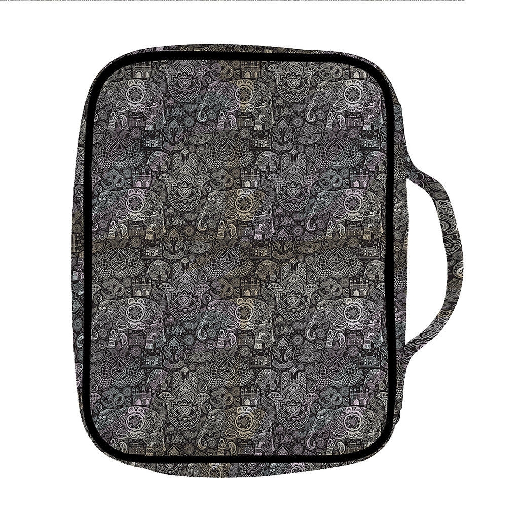 Indian Boho Elephant Pattern Print Front Pocket Bible Bag