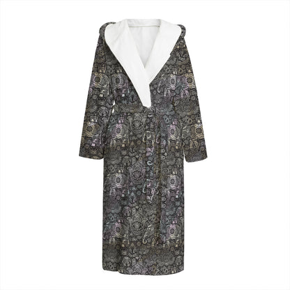 Indian Boho Elephant Pattern Print Hooded Bathrobe