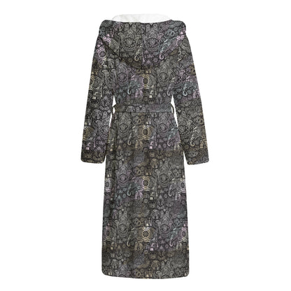 Indian Boho Elephant Pattern Print Hooded Bathrobe