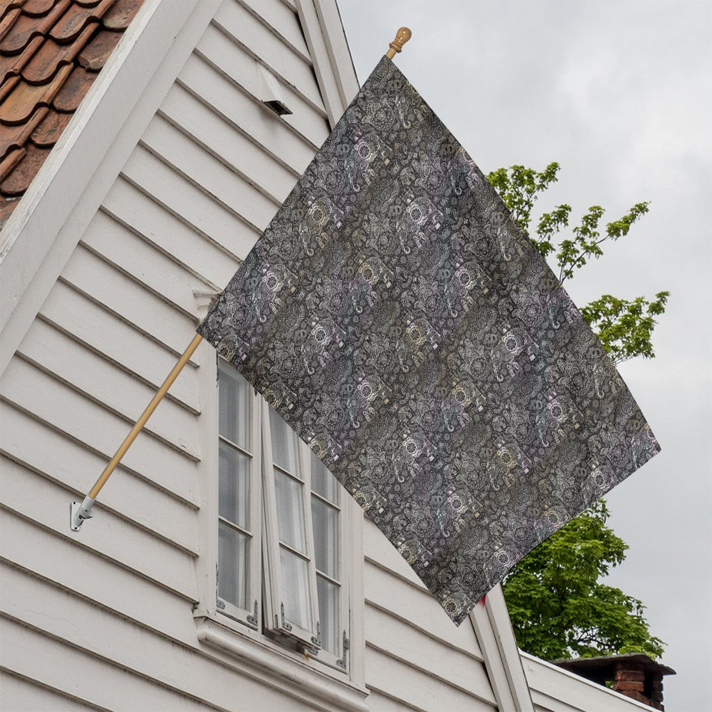 Indian Boho Elephant Pattern Print House Flag