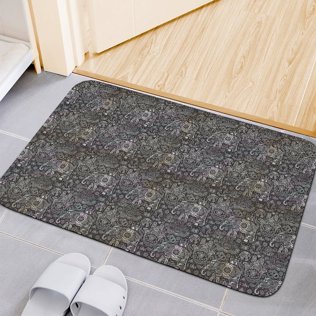 Indian Boho Elephant Pattern Print Indoor Door Mat