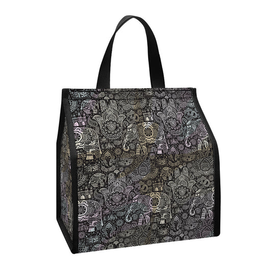 Indian Boho Elephant Pattern Print Insulated Lunch Tote