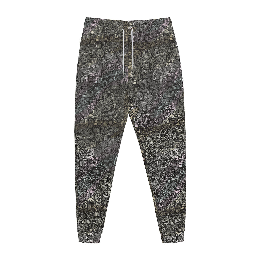 Indian Boho Elephant Pattern Print Jogger Pants