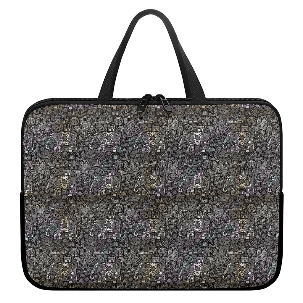 Indian Boho Elephant Pattern Print Laptop Sleeve With Handle