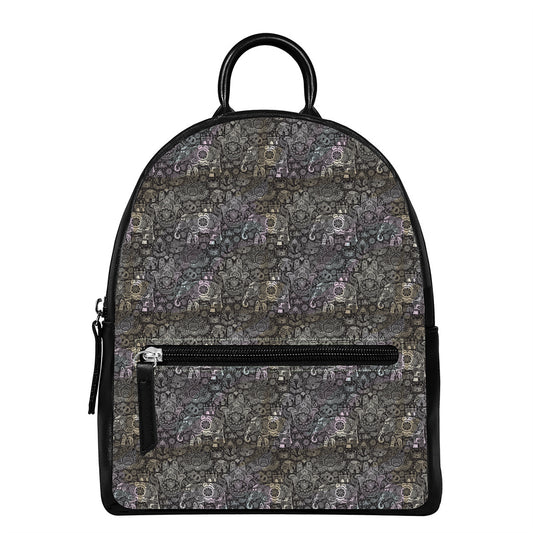 Indian Boho Elephant Pattern Print Leather Backpack