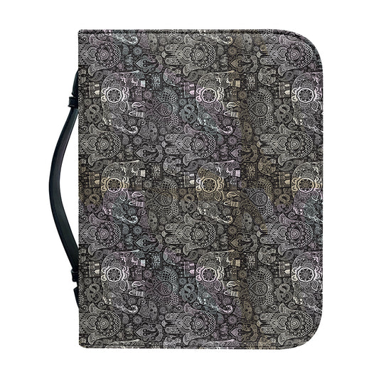 Indian Boho Elephant Pattern Print Leather Bible Cover