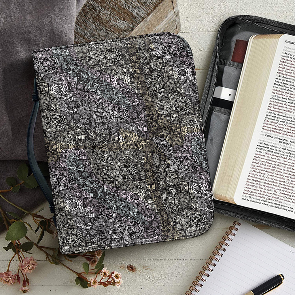 Indian Boho Elephant Pattern Print Leather Bible Cover