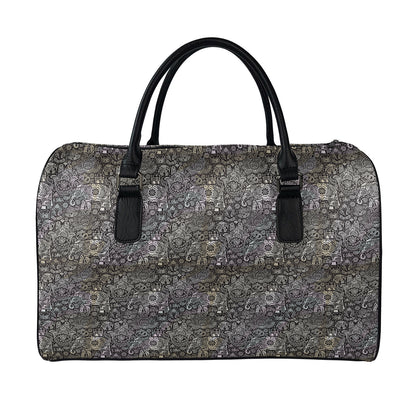 Indian Boho Elephant Pattern Print Leather Duffle Bag
