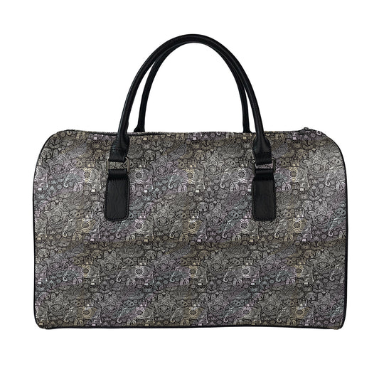 Indian Boho Elephant Pattern Print Leather Duffle Bag