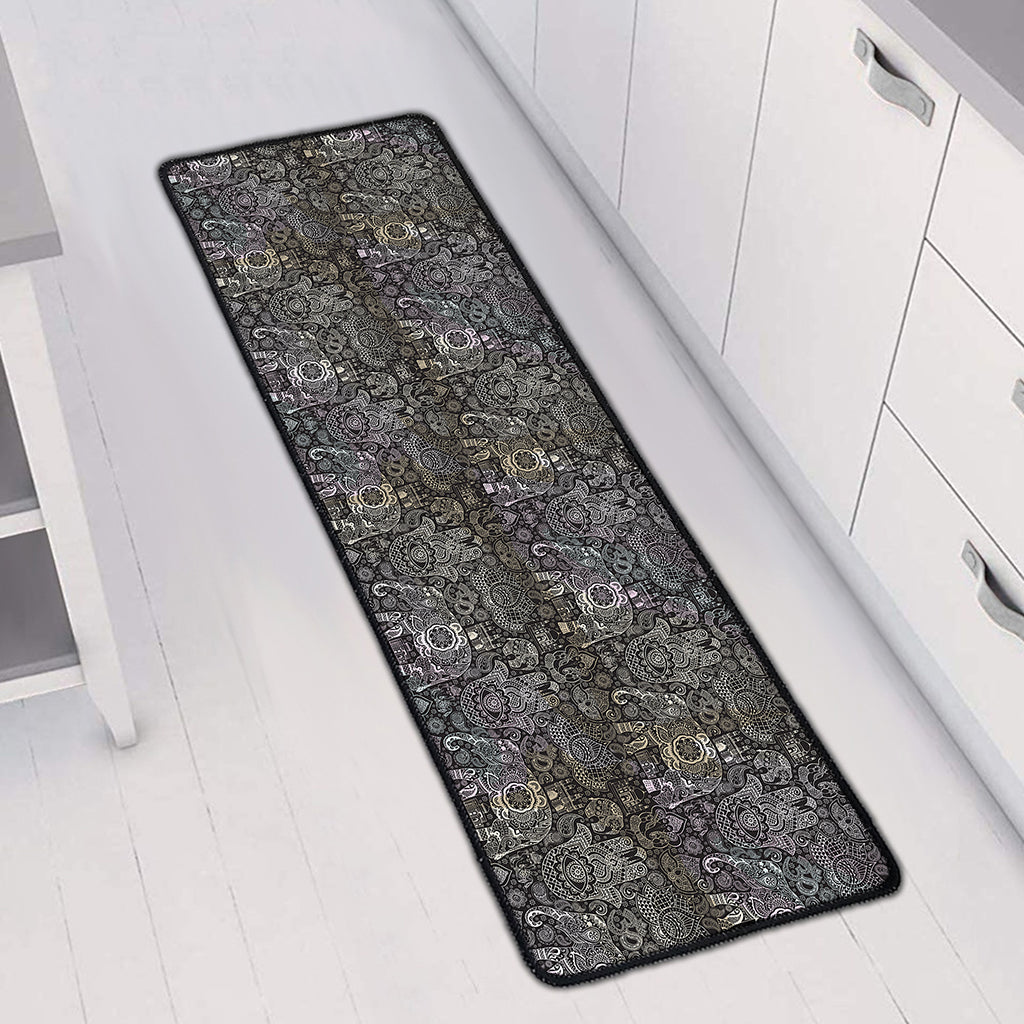 Indian Boho Elephant Pattern Print Long Kitchen Mat