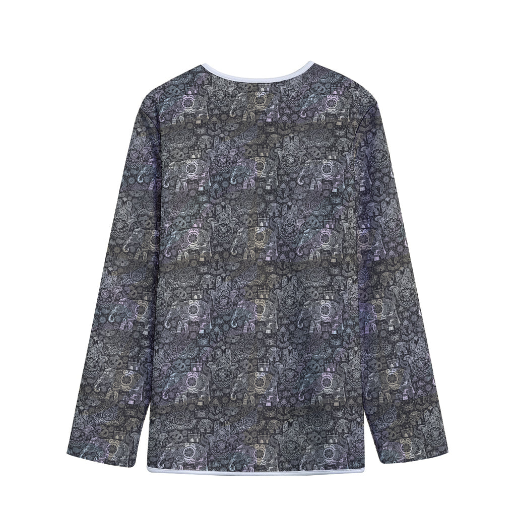 Indian Boho Elephant Pattern Print Long Sleeve Short Coat