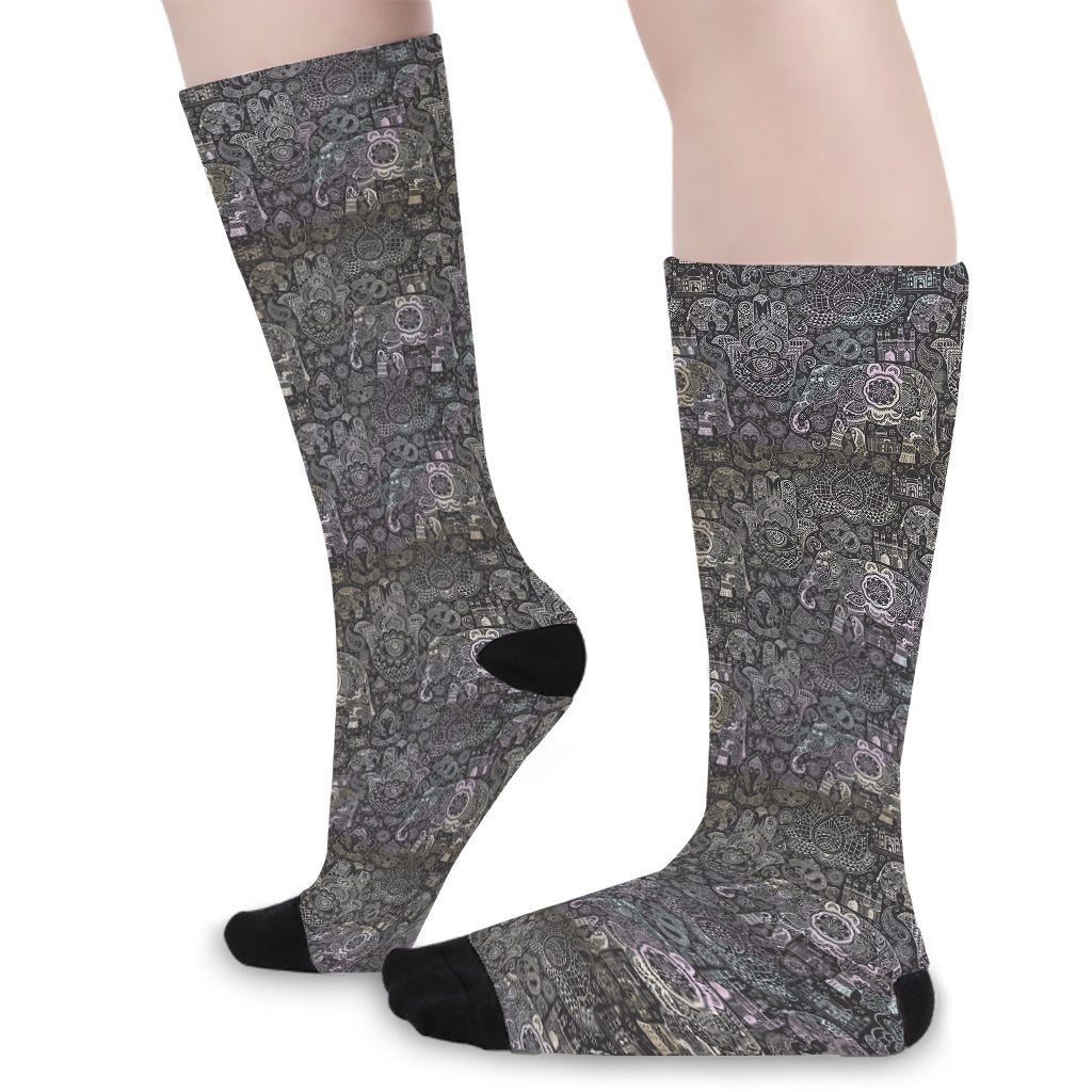 Indian Boho Elephant Pattern Print Long Socks