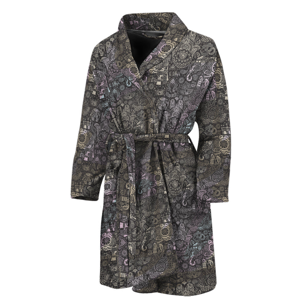 Indian Boho Elephant Pattern Print Men's Bathrobe