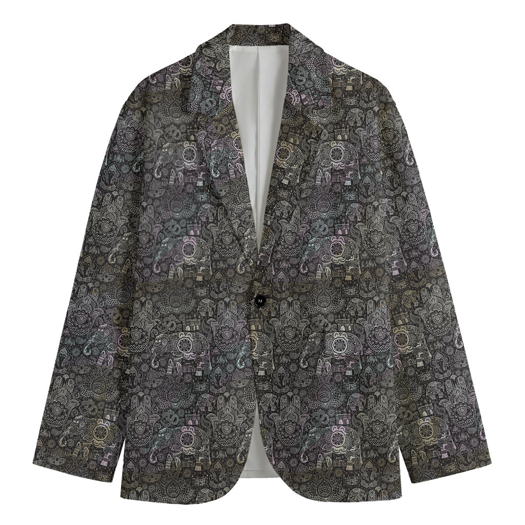 Indian Boho Elephant Pattern Print Men's Blazer
