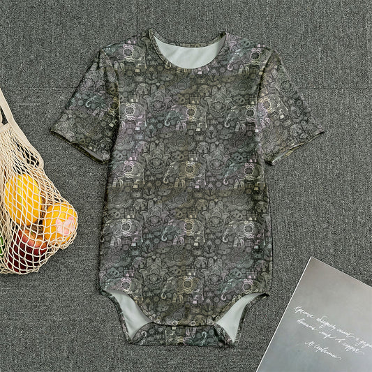 Indian Boho Elephant Pattern Print Men's Bodysuit