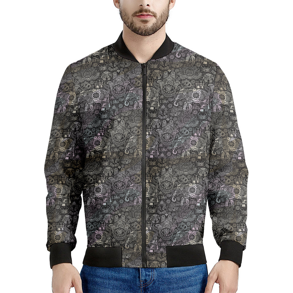 Indian Boho Elephant Pattern Print Men's Bomber Jacket