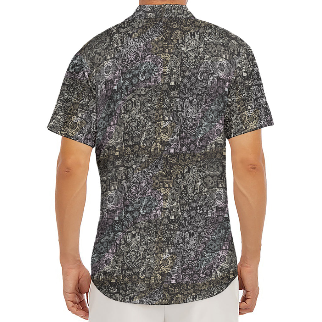 Indian Boho Elephant Pattern Print Men's Deep V-Neck Shirt