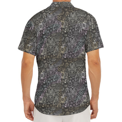 Indian Boho Elephant Pattern Print Men's Deep V-Neck Shirt