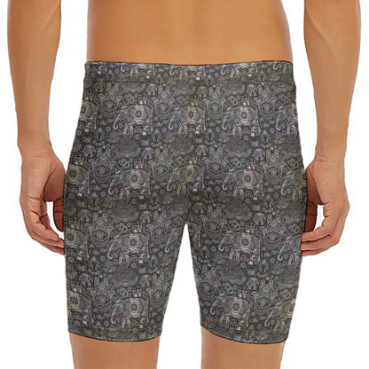 Indian Boho Elephant Pattern Print Men's Long Boxer Briefs