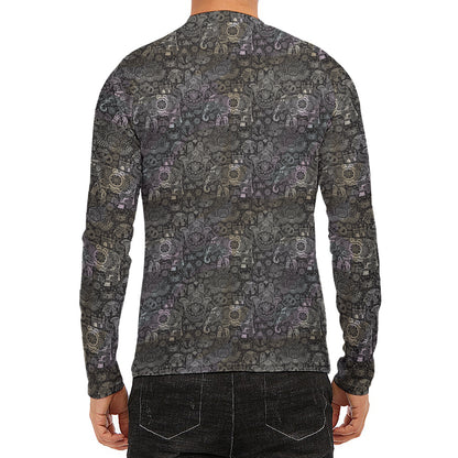 Indian Boho Elephant Pattern Print Men's Long Sleeve Rash Guard