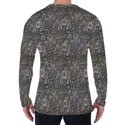 Indian Boho Elephant Pattern Print Men's Long Sleeve T-Shirt