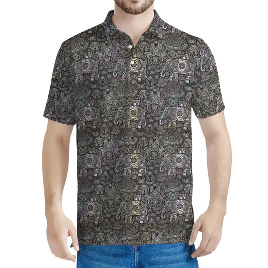 Indian Boho Elephant Pattern Print Men's Polo Shirt