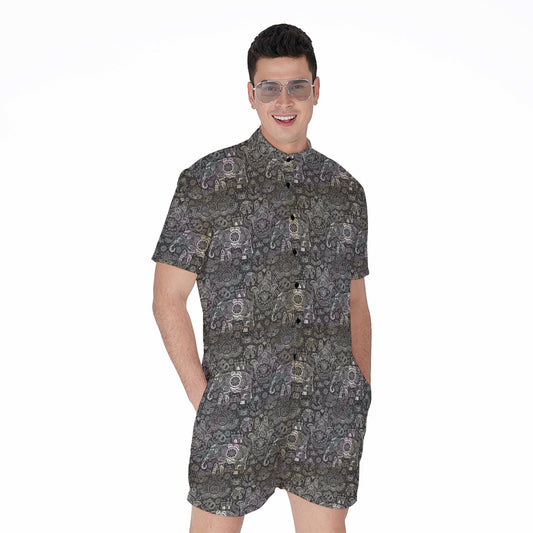 Indian Boho Elephant Pattern Print Men's Rompers