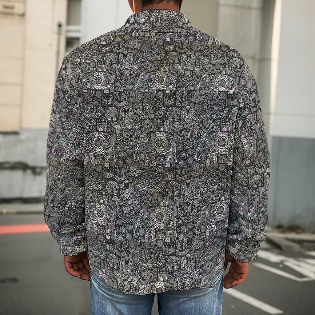Indian Boho Elephant Pattern Print Men's Shirt Jacket