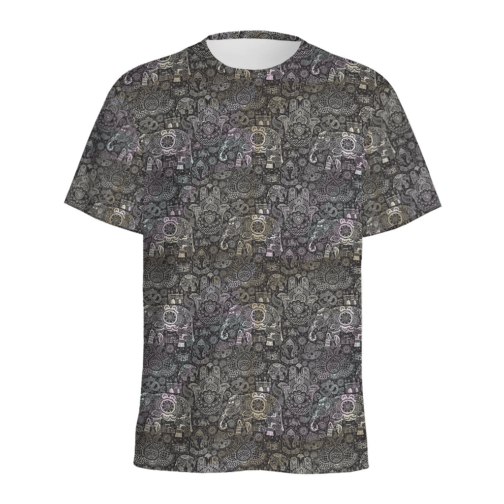 Indian Boho Elephant Pattern Print Men's Sports T-Shirt