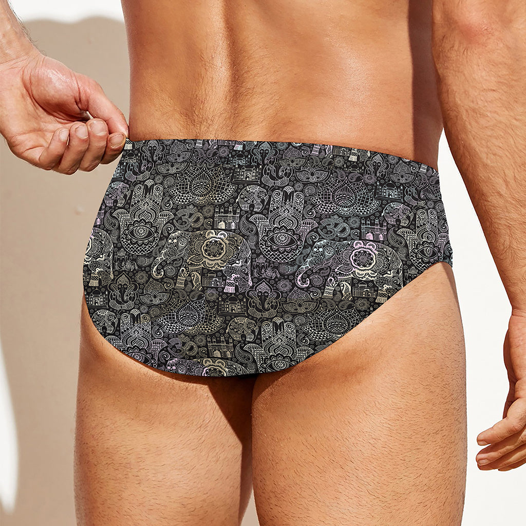Indian Boho Elephant Pattern Print Men's Swim Briefs