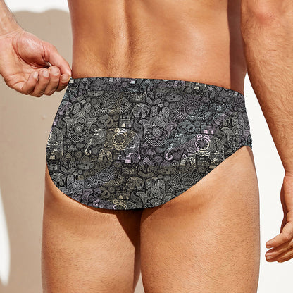 Indian Boho Elephant Pattern Print Men's Swim Briefs