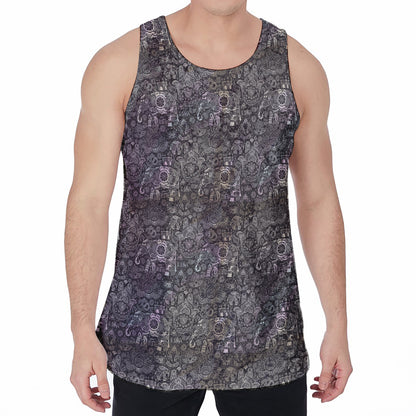 Indian Boho Elephant Pattern Print Men's Velvet Tank Top