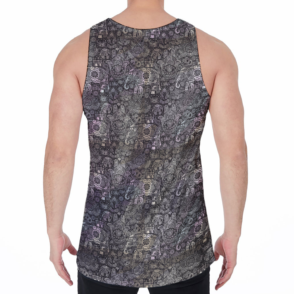 Indian Boho Elephant Pattern Print Men's Velvet Tank Top