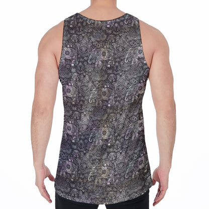 Indian Boho Elephant Pattern Print Men's Velvet Tank Top