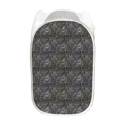 Indian Boho Elephant Pattern Print Mesh Laundry Hamper