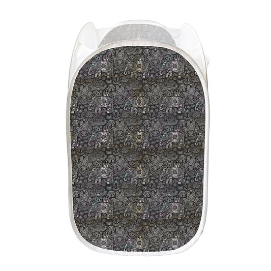 Indian Boho Elephant Pattern Print Mesh Laundry Hamper