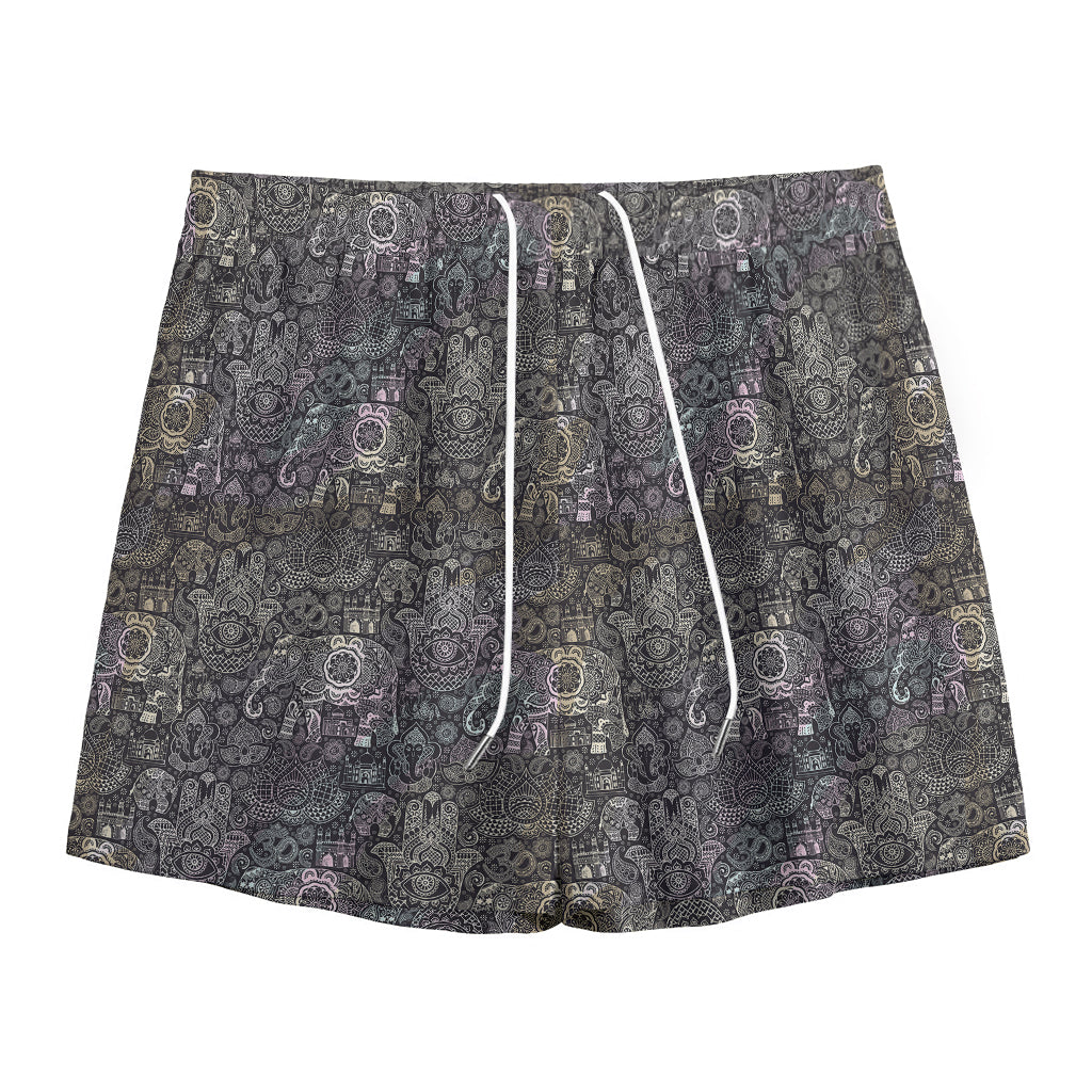 Indian Boho Elephant Pattern Print Mesh Shorts