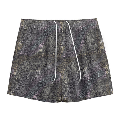 Indian Boho Elephant Pattern Print Mesh Shorts