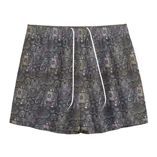 Indian Boho Elephant Pattern Print Mesh Shorts