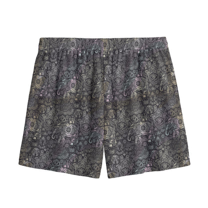 Indian Boho Elephant Pattern Print Mesh Shorts