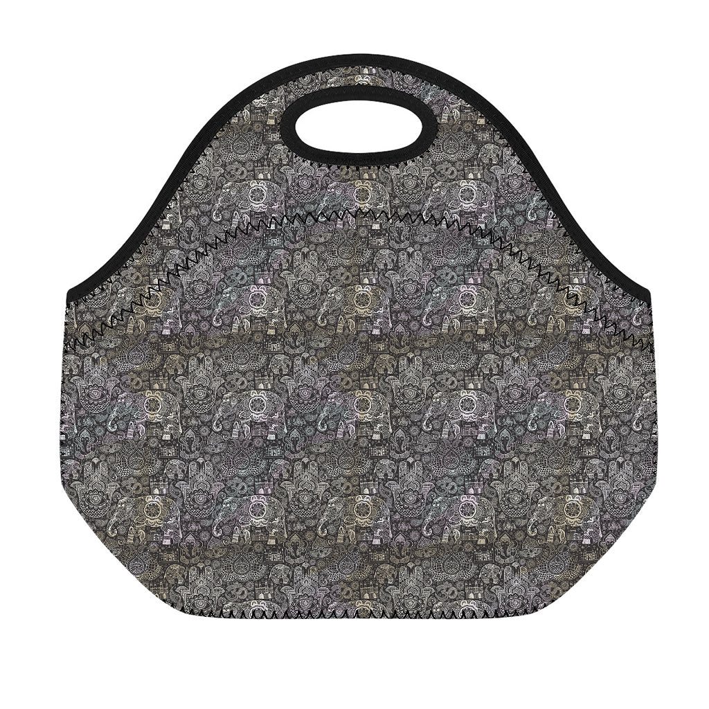 Indian Boho Elephant Pattern Print Neoprene Lunch Bag