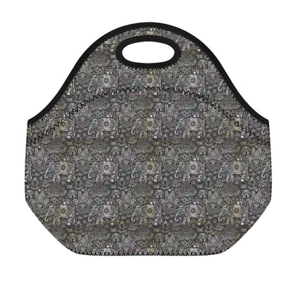 Indian Boho Elephant Pattern Print Neoprene Lunch Bag