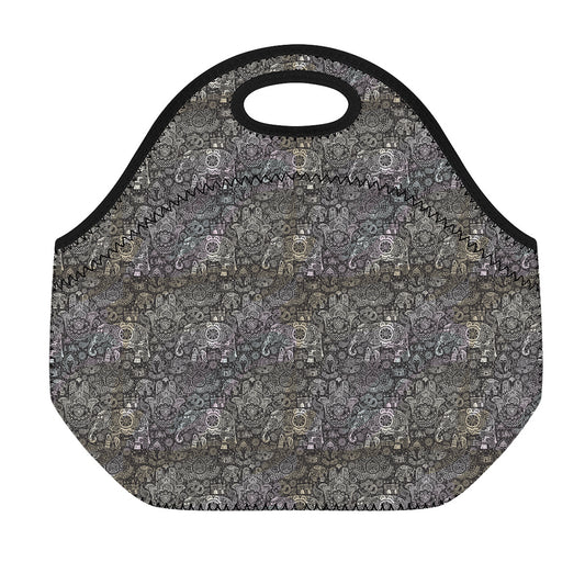 Indian Boho Elephant Pattern Print Neoprene Lunch Bag
