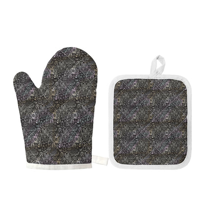 Indian Boho Elephant Pattern Print Oven Mitt And Pot Holder Set