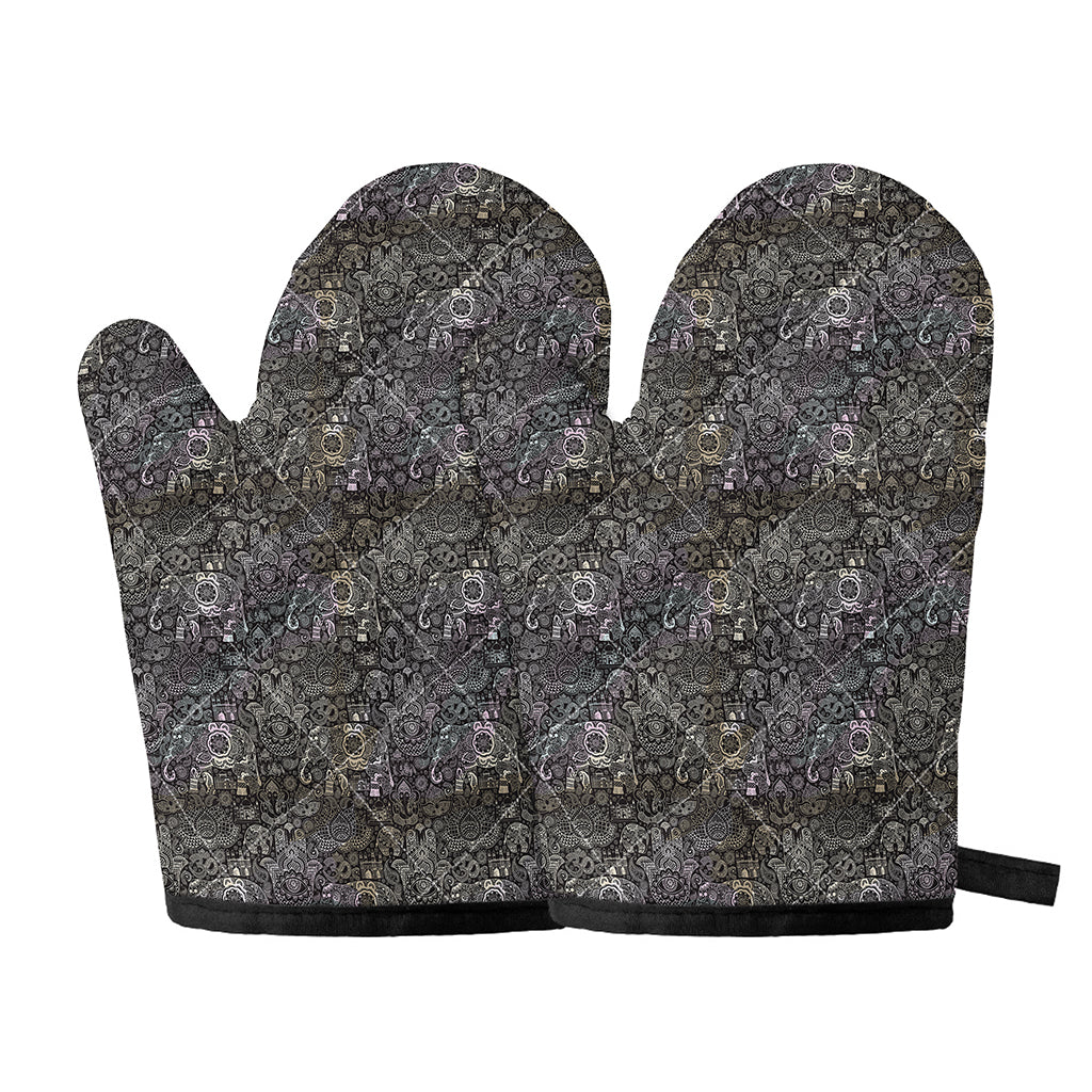 Indian Boho Elephant Pattern Print Oven Mitts