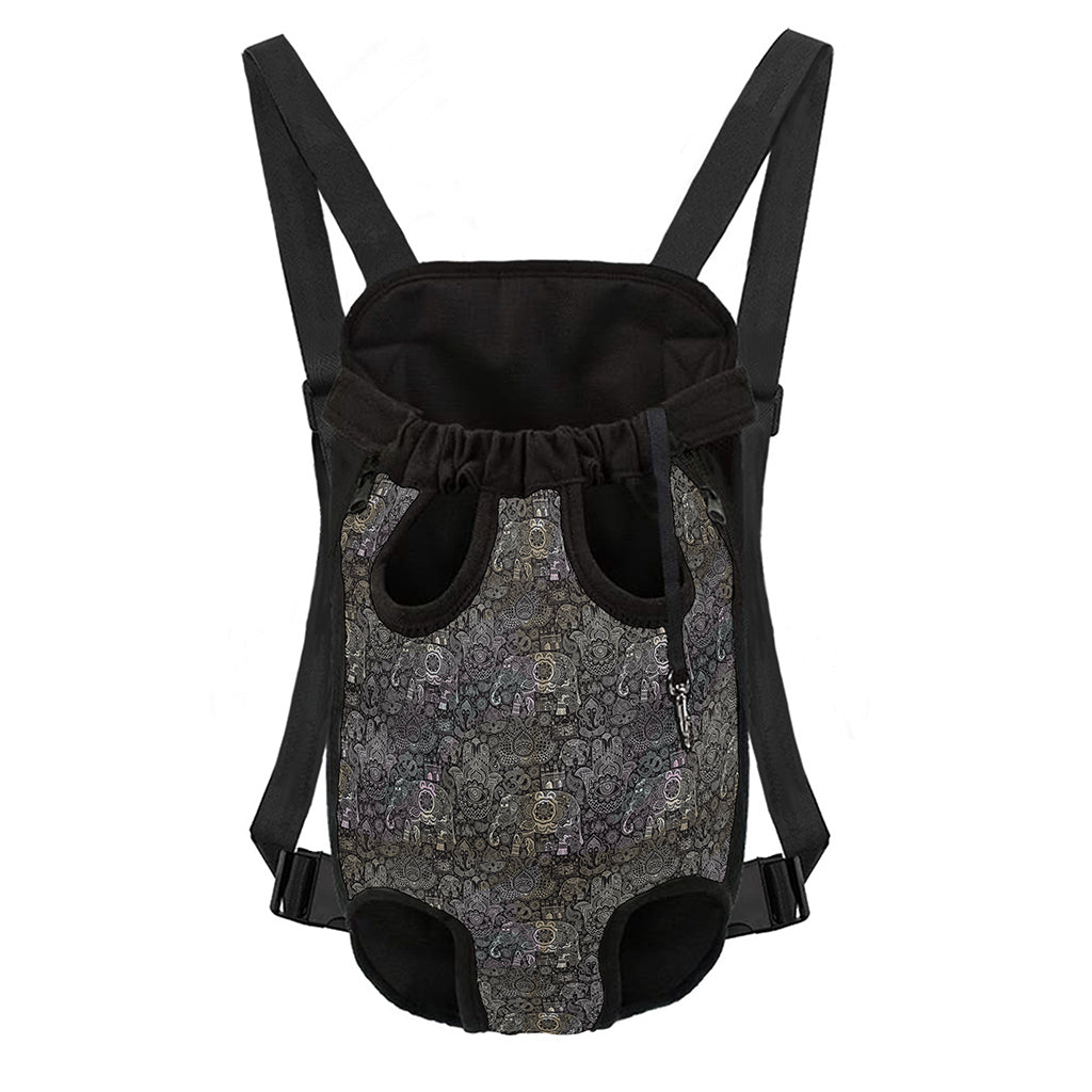Indian Boho Elephant Pattern Print Pet Carrier Backpack