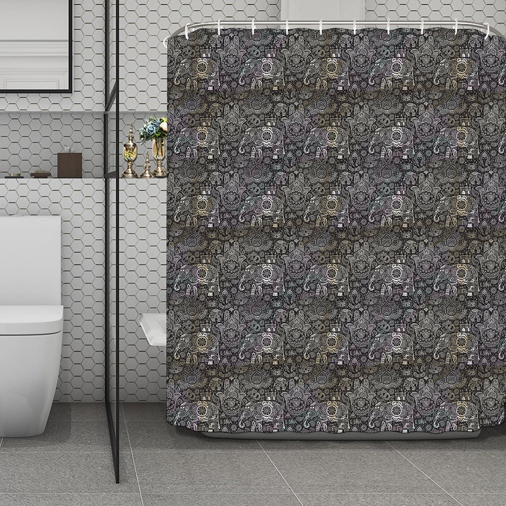 Indian Boho Elephant Pattern Print Polyester Shower Curtain
