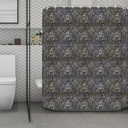 Indian Boho Elephant Pattern Print Polyester Shower Curtain