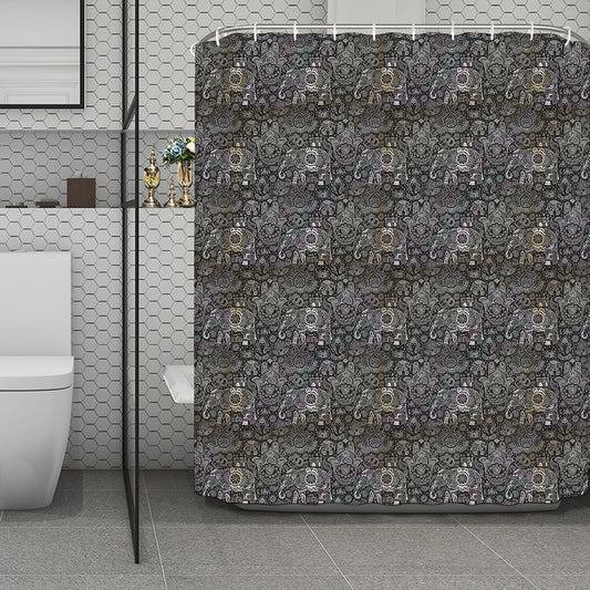 Indian Boho Elephant Pattern Print Polyester Shower Curtain