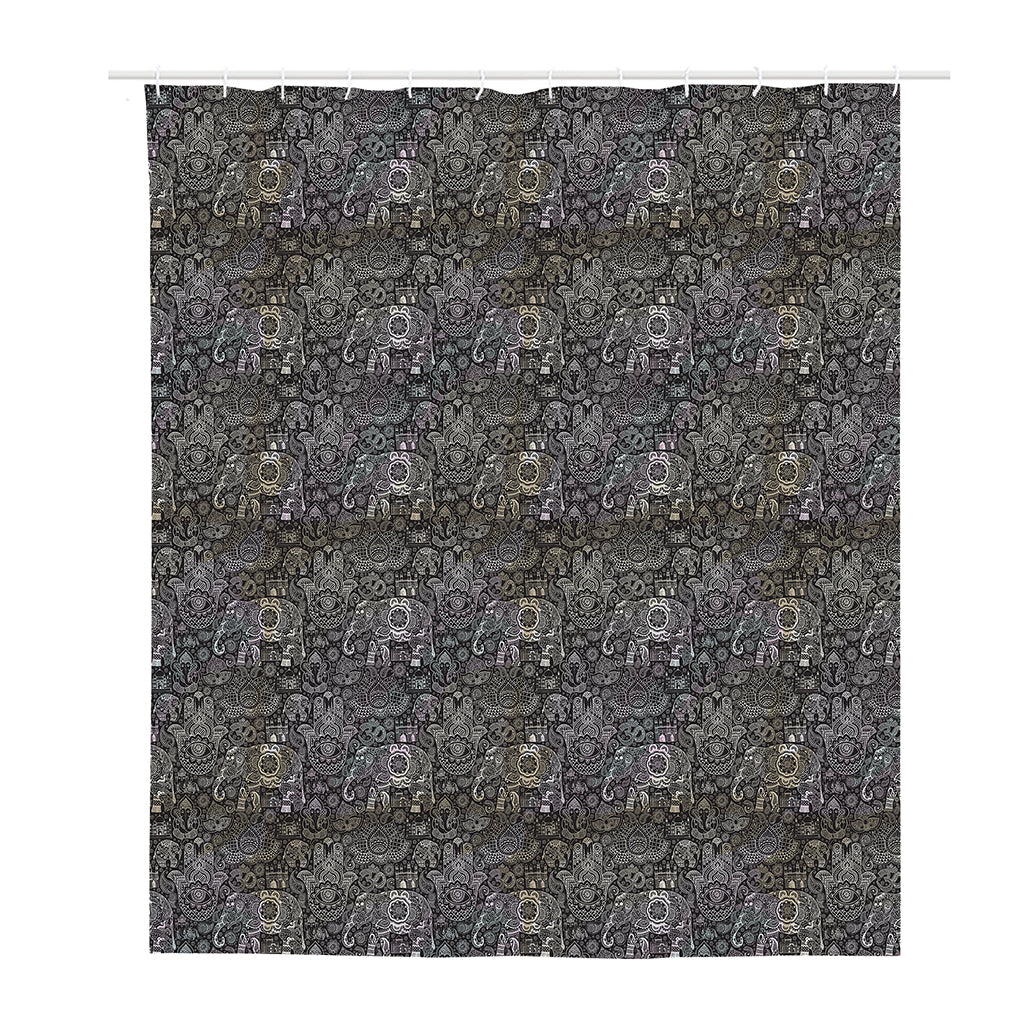 Indian Boho Elephant Pattern Print Polyester Shower Curtain